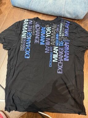 Armani Exchange Black Tee with Blue and Purple Vertical Logos